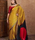 yellow striped silk blend saree