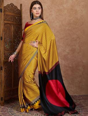 yellow striped silk blend saree 2