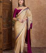cream striped silk blend designer saree