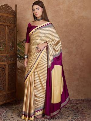 cream striped silk blend designer saree 2