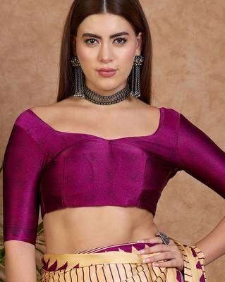cream striped silk blend designer saree 4