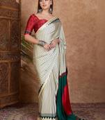 cream striped silk blend designer saree