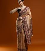 brown ethnic motifs zari cotton saree with blouse
