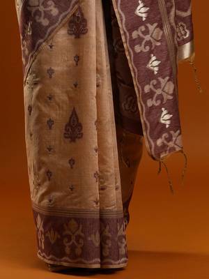 brown ethnic motifs zari cotton saree with blouse 5