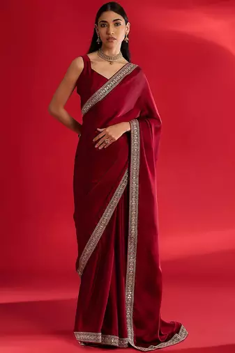 maroon sequinned satin saree