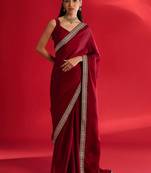 maroon sequinned satin saree