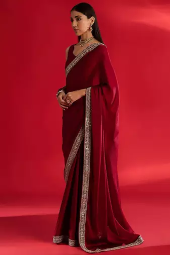 maroon sequinned satin saree