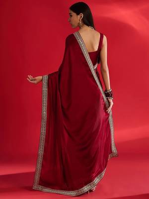 maroon sequinned satin saree 3