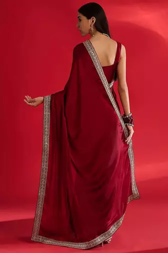 maroon sequinned satin saree