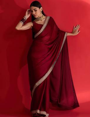 maroon sequinned satin saree 4