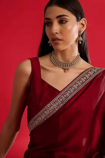 maroon sequinned satin saree