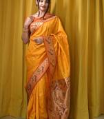 yellow woven design zari paithani saree