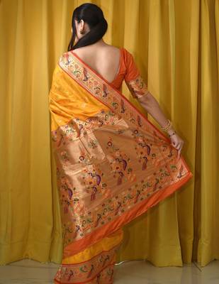 yellow woven design zari paithani saree 2