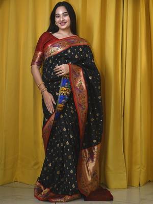 black woven design zari paithani saree 1