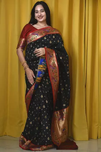 black woven design zari paithani saree