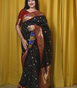 black woven design zari paithani saree