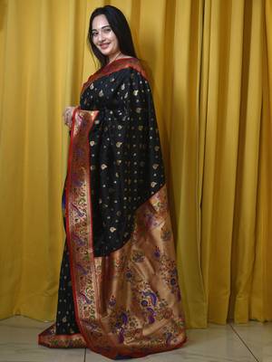 black woven design zari paithani saree 2