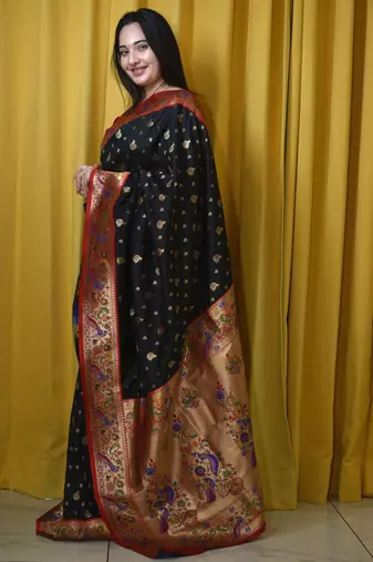 black woven design zari paithani saree