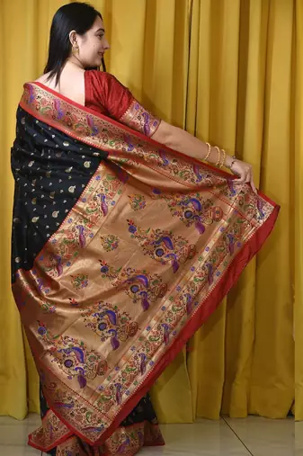 black woven design zari paithani saree