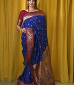 blue woven design zari designer paithani saree