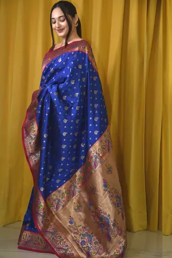 blue woven design zari designer paithani saree
