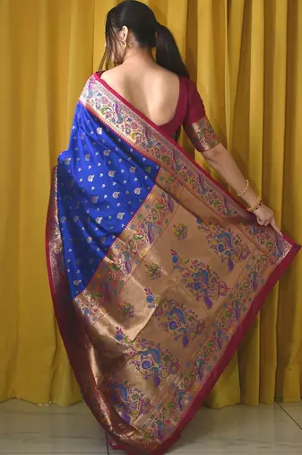 blue woven design zari designer paithani saree