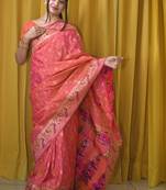 peach woven design designer paithani saree