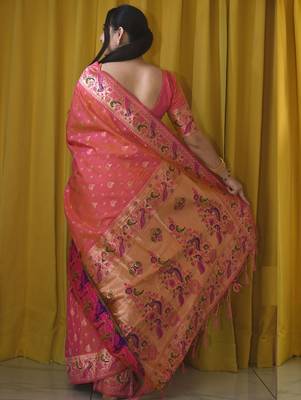 peach woven design designer paithani saree 3
