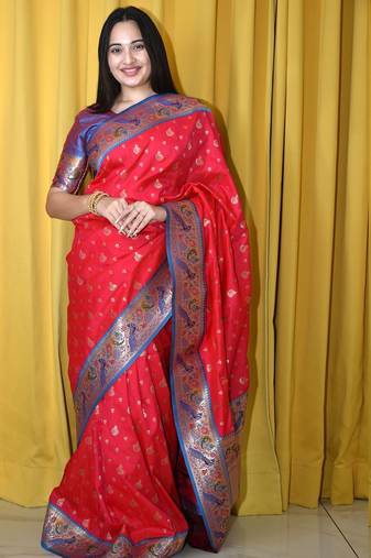 pink woven design zari paithani saree