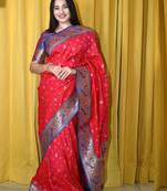 pink woven design zari paithani saree