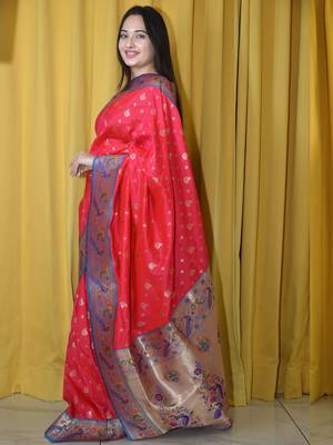 pink woven design zari paithani saree 2