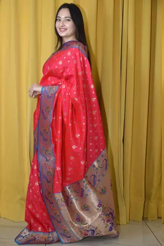 pink woven design zari paithani saree