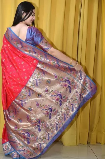 pink woven design zari paithani saree