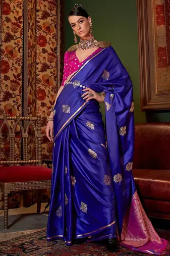 blue bagh ethnic motif zari woven banarasi saree