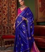 blue bagh ethnic motif zari woven banarasi saree