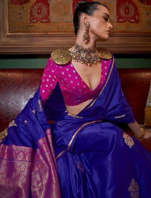 blue bagh ethnic motif zari woven banarasi saree 2