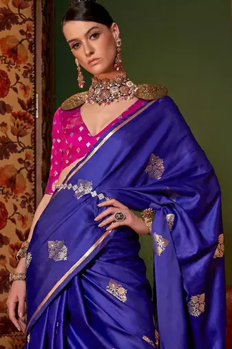 blue bagh ethnic motif zari woven banarasi saree