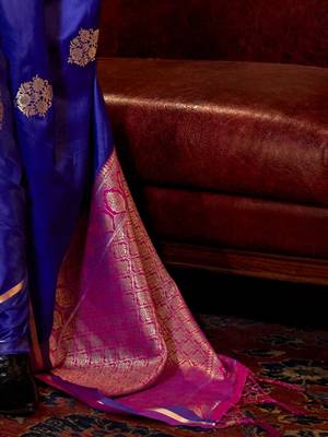 blue bagh ethnic motif zari woven banarasi saree 5