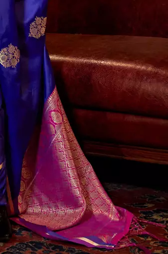 blue bagh ethnic motif zari woven banarasi saree