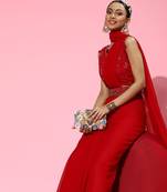 red sleek pure georgette saree