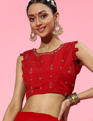 red sleek pure georgette saree 3