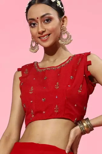 red sleek pure georgette saree