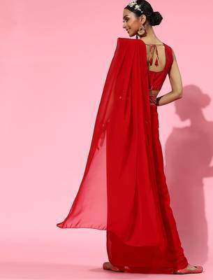 red sleek pure georgette saree 4