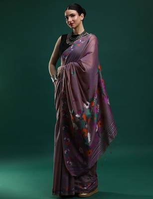 lavender floral motifs woven design muga saree 2
