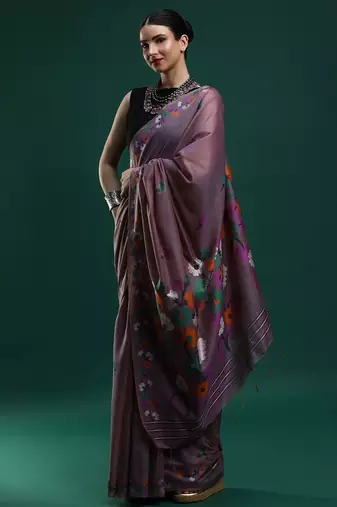 lavender floral motifs woven design muga saree