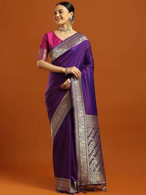 purple ethnic motifs woven design zari banarasi saree 1