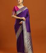 purple ethnic motifs woven design zari banarasi saree