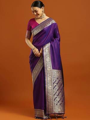 purple ethnic motifs woven design zari banarasi saree 2
