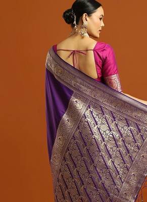 purple ethnic motifs woven design zari banarasi saree 3