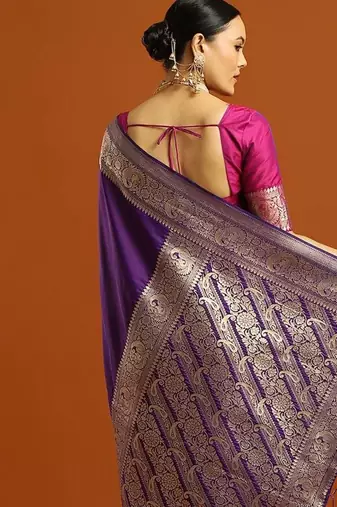 purple ethnic motifs woven design zari banarasi saree